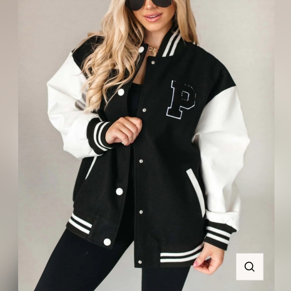 Letterman Jacket, M/L, Black and White